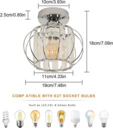 Goeco Ceiling Light Crystal Modern, E27, Ceiling Light Semi-Flush Mounting in Silver - thumbnail 8