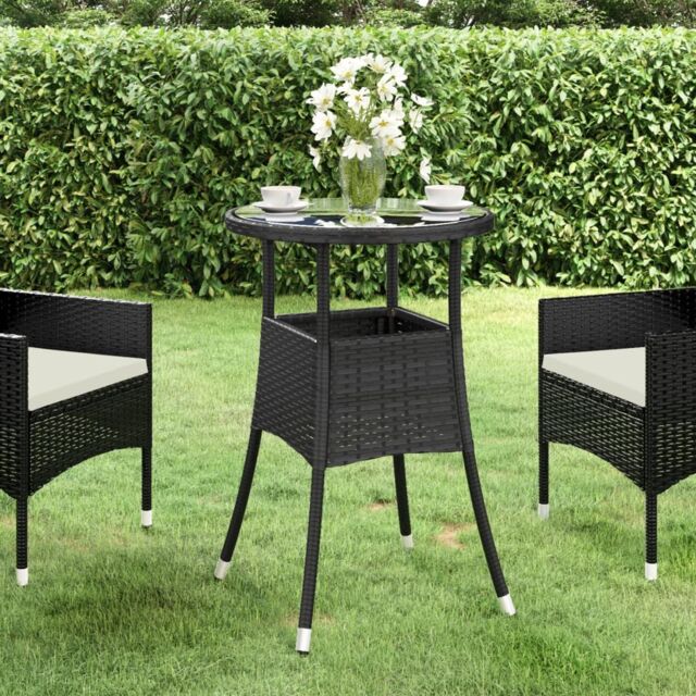 Berkfield Home Garden Table Ã˜60x75 cm Tempered Glass & Poly Rattan Black - Size: 60x75 cm - image 1
