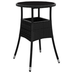 Berkfield Home Garden Table Ã˜60x75 cm Tempered Glass & Poly Rattan Black - Size: 60x75 cm - thumbnail 2