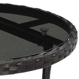 Berkfield Home Garden Table Ã˜60x75 cm Tempered Glass & Poly Rattan Black - Size: 60x75 cm - thumbnail 5