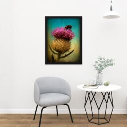 "Artery8 Wall Art Print Bumble Bee & Thistle Large Framed Wall Décor Art in Black - Size: W18"" x H24""" - thumbnail 2