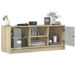 Berkfield Home TV Cabinet with Glass Doors Sonoma Oak 102x37x42 cm in Tan - Size: 102 x 37 x 42 cm - thumbnail 5