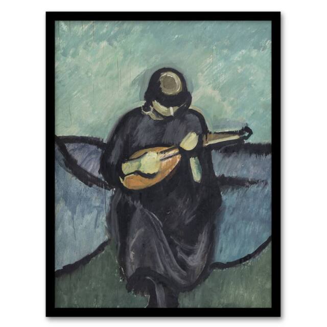 Artery8 Harald Giersing Mandolin Player Abstract Portrait Framed Art Print in Blue - Size: A4 - image 1