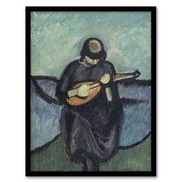 Artery8 Harald Giersing Mandolin Player Abstract Portrait Framed Art Print in Blue - Size: A4 - thumbnail 1