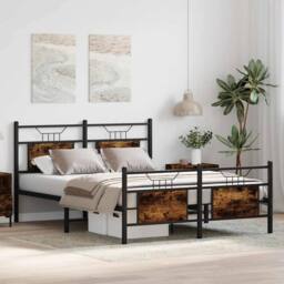 Berkfield Home Bed Frame without Mattress Smoked Oak 140x190 cm Engineered Wood in Brown - thumbnail 4