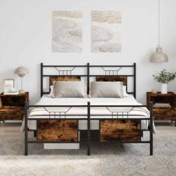 Berkfield Home Bed Frame without Mattress Smoked Oak 140x190 cm Engineered Wood in Brown - thumbnail 2