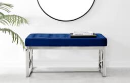 FurnitureboxUK Cambridge Modern Soft Touch Velvet & Silver Metal Bench in Navy - thumbnail 3