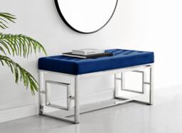 FurnitureboxUK Cambridge Modern Soft Touch Velvet & Silver Metal Bench in Navy - thumbnail 6