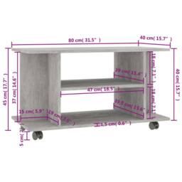 Berkfield Home TV Cabinet with Castors Concrete Grey 80x40x45 cm Engineered Wood - Size: 80 x 40 x 45 cm - thumbnail 6