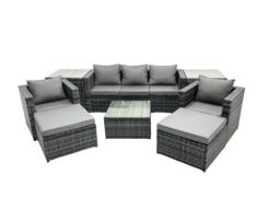 Fimous 7 Seater Patio Lounge Sofa Set with 2 Side Tables 2 Big Footstool in Dark Grey - thumbnail 1