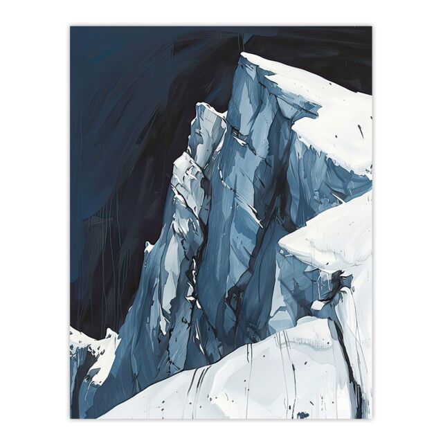 "Artery8 Mont Blanc Mountain Dramatic Landscape Hiking Wall Art Print in Blue - Size: W12"" x H16""" - image 1