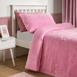 OHS Bows Tufted Teddy Fleece Super Soft Duvet Set with Pillowcase in Pink - Size: Double - thumbnail 3
