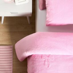 OHS Bows Tufted Teddy Fleece Super Soft Duvet Set with Pillowcase in Pink - Size: Double - thumbnail 5