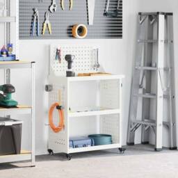Berkfield Home Tool Trolley with Shelf with Wheel with Storage Manual White 65 x - thumbnail 2