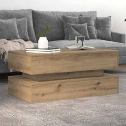 Berkfield Home Modern Coffee Table with LED Lights Artisian Oak 90x50x40 cm in Brown - Size: 90 x 50 x 40 cm - thumbnail 5