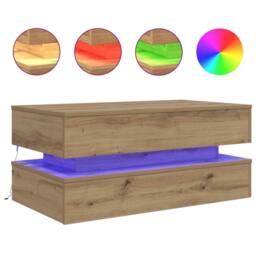 Berkfield Home Modern Coffee Table with LED Lights Artisian Oak 90x50x40 cm in Brown - Size: 90 x 50 x 40 cm - thumbnail 3