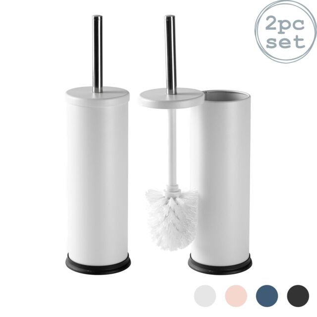 Harbour Housewares 2x Round Toilet Brushes with Holder - Non Slip Cleaning Brush Set in Off-White - image 1
