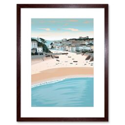 "Artery8 Wall Art Print St Ives Bay Summer Pastel Colour Coastal Cityscape Artwork Framed 9X7 Inch in Brown - Size: W7"" x H9""" - thumbnail 1