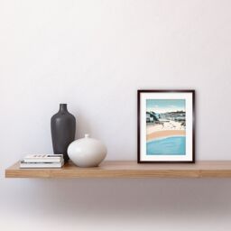 "Artery8 Wall Art Print St Ives Bay Summer Pastel Colour Coastal Cityscape Artwork Framed 9X7 Inch in Brown - Size: W7"" x H9""" - thumbnail 2