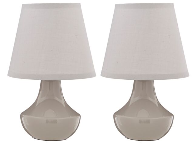 Orsina Grey Table Lamps Set of 2, Rounded Ceramic Bases With Gloss Finish, Matching Fabric Shades - image 1
