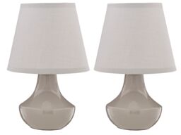Orsina Grey Table Lamps Set of 2, Rounded Ceramic Bases With Gloss Finish, Matching Fabric Shades