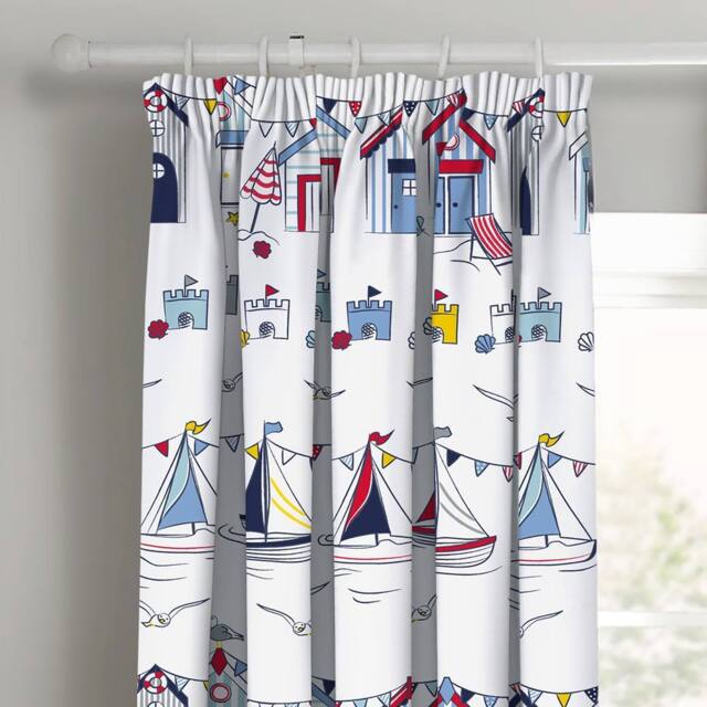 Velosso Nautical Seaside Pencil Pleat Curtains - Size: 168 cm width x 183 cm drop