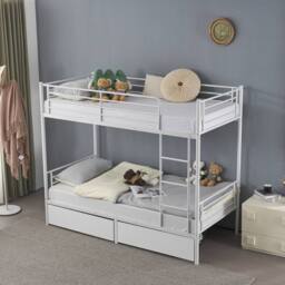 Kelvenix White Single Metal Bunk Bed with Ladder, Safety Rail