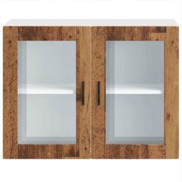 Berkfield Home Kitchen Wall Cabinet with Glass Door Porto Old Wood in Brown - thumbnail 7