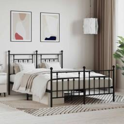 Berkfield Home Metal Bed Frame with Headboard & Footboard Black 140x190 cm - thumbnail 2