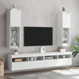 Berkfield Home TV Cabinets with LED Lights 2 pcs White 30.5x30x102 cm - thumbnail 1