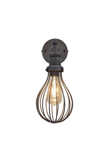 Industville Brooklyn Balloon Cage Wall Light, 6 Inch, Pewter, Pewter Holder in Dark Grey - image 1