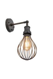 Industville Brooklyn Balloon Cage Wall Light, 6 Inch, Pewter, Pewter Holder in Dark Grey - thumbnail 2