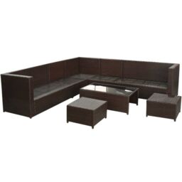 Berkfield Home 8 Piece Garden Lounge Set with Cushions Poly Rattan Brown - thumbnail 2