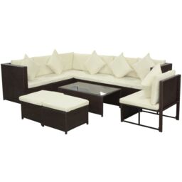Berkfield Home 8 Piece Garden Lounge Set with Cushions Poly Rattan Brown - thumbnail 3