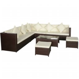 Berkfield Home 8 Piece Garden Lounge Set with Cushions Poly Rattan Brown - thumbnail 1