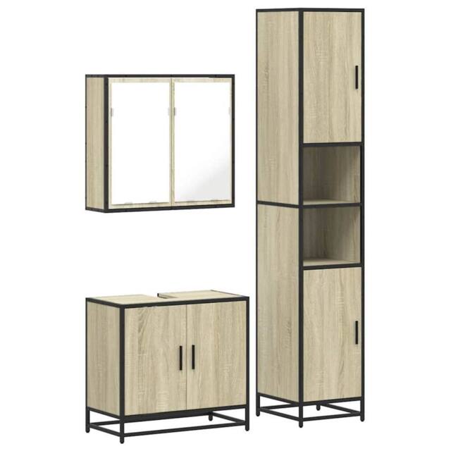 Berkfield Home 3 Piece Bathroom Furniture Set Sonoma Oak Engineered Wood in Light Tan - image 1