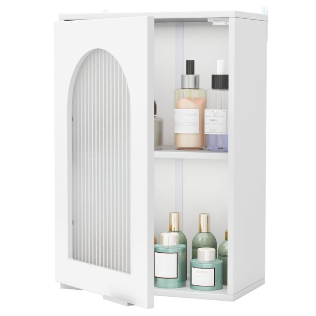 Costway Bathroom Wall Cabinet Medicine Cabinet with Tempered Glass Door in White - image 1