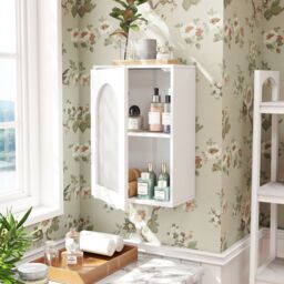 Costway Bathroom Wall Cabinet Medicine Cabinet with Tempered Glass Door in White - thumbnail 4