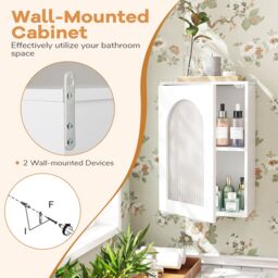 Costway Bathroom Wall Cabinet Medicine Cabinet with Tempered Glass Door in White - thumbnail 7