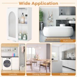 Costway Bathroom Wall Cabinet Medicine Cabinet with Tempered Glass Door in White - thumbnail 9