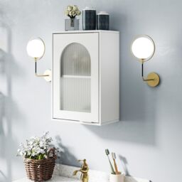 Costway Bathroom Wall Cabinet Medicine Cabinet with Tempered Glass Door in White - thumbnail 3