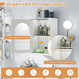 Costway Bathroom Wall Cabinet Medicine Cabinet with Tempered Glass Door in White - thumbnail 6