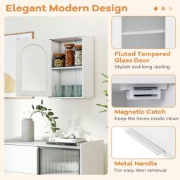 Costway Bathroom Wall Cabinet Medicine Cabinet with Tempered Glass Door in White - thumbnail 8