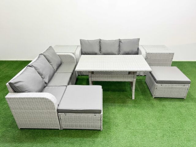 Fimous Outdoor Garden Furniture Sets 8 Seater Wicker Rattan Furniture Sofa Sets w/ Rectangular Dining Table high Back Lounge Sofa 2 Big Footstool 2 - image 1