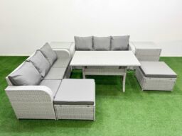 Fimous Outdoor Garden Furniture Sets 8 Seater Wicker Rattan Furniture Sofa Sets w/ Rectangular Dining Table high Back Lounge Sofa 2 Big Footstool 2 - thumbnail 2