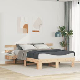 Berkfield Home with Drawer Brown 160 x 200 cm Solid pine wood in Beige - thumbnail 1
