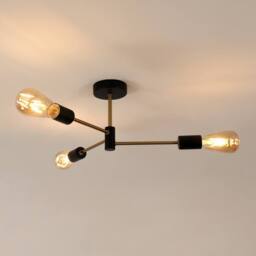 COMELY Industrial Semi Flush Mount Ceiling, 3 Light Vintage Ceiling Light E27 in Black