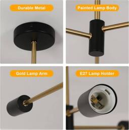 COMELY Industrial Semi Flush Mount Ceiling, 3 Light Vintage Ceiling Light E27 in Black - thumbnail 7