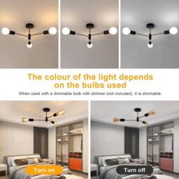 COMELY Industrial Semi Flush Mount Ceiling, 3 Light Vintage Ceiling Light E27 in Black - thumbnail 5