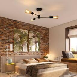 COMELY Industrial Semi Flush Mount Ceiling, 3 Light Vintage Ceiling Light E27 in Black - thumbnail 3